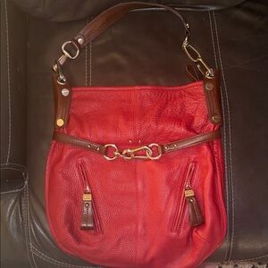 B. Makowsky Red and Brown Leather Shoulder Bag